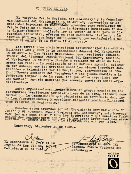 Pacto de El Pedrero, firmado por el Che Guevara y Rolando Cubela