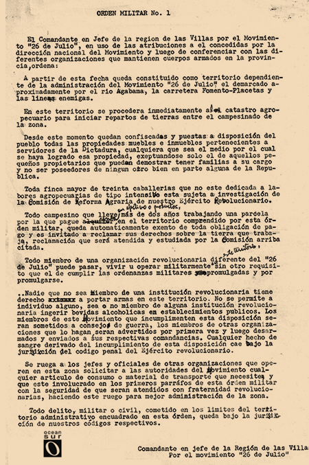 Orden Militar no. 1, del 8 de noviembre de 1958